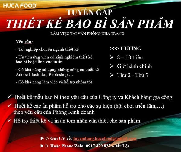 HUCAFOOD tuyển tuyển 3 vị trí thiết kế bao bì sản phẩm