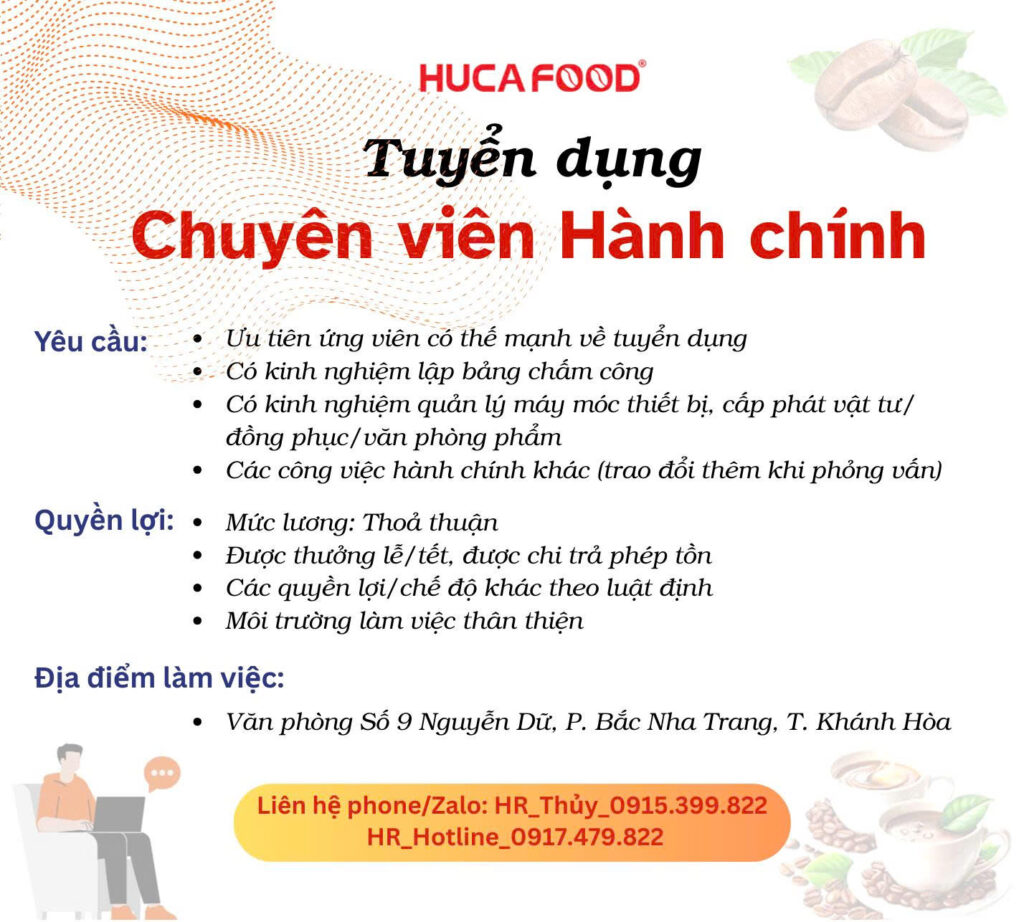 HUCAFOOD TUYỂN DỤNG 2026 - CHUYÊN VIÊN HÀNH CHÍNH