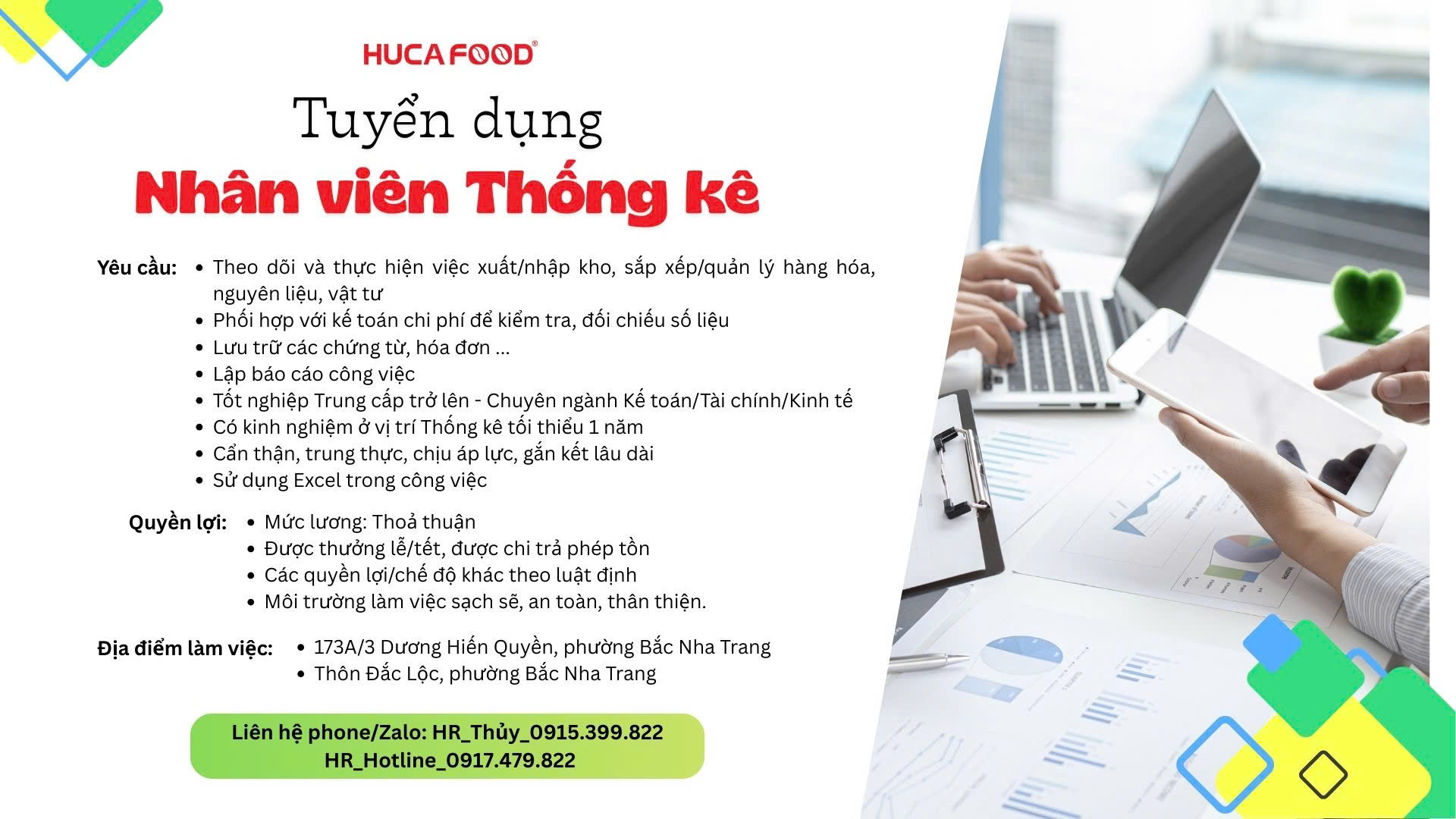 HUCAFOOD TUYỂN DỤNG 2026 - NHÂN VIÊN THỐNG KÊ