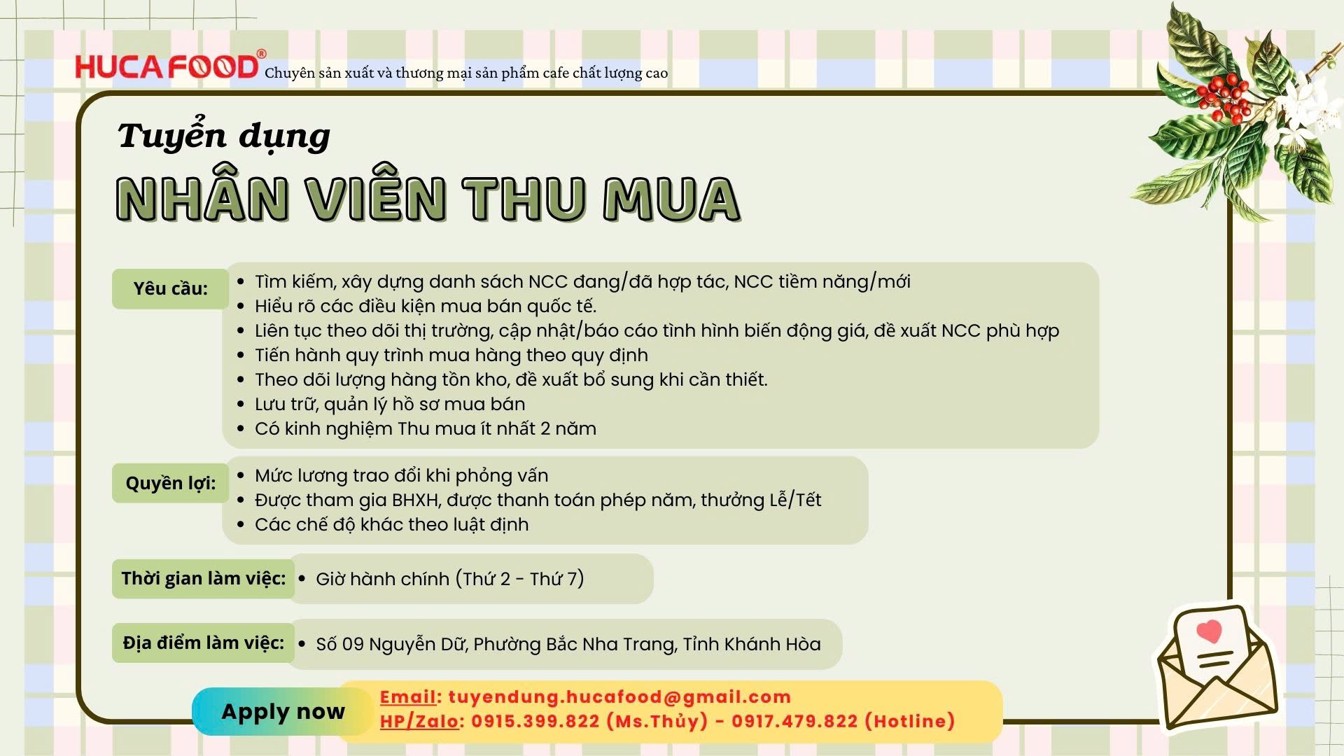 HUCAFOOD TUYỂN DỤNG 2026 - NHÂN VIÊN THU MUA