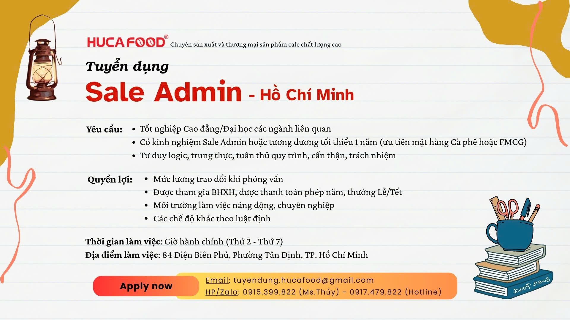 HUCAFOOD TUYỂN DỤNG 2026 - SALE ADMIN (TP. HỒ CHÍ MINH)